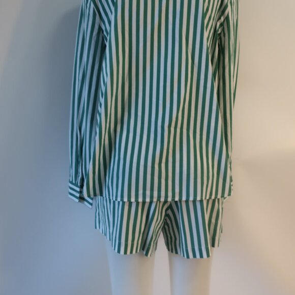 Women Splendid x Cella Jane White Green Stripe 2 PC- Set  Collared Top/S Short/M - Picture 10 of 16